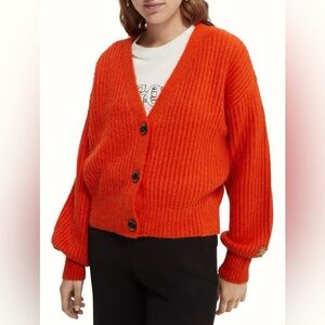 Scotch & Soda Bright Orange V-Neck Button Cardigan